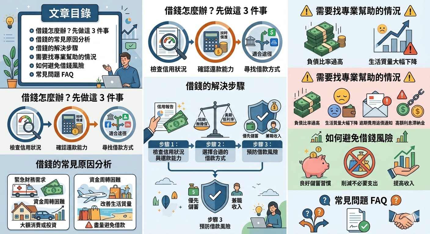 借錢時常面臨不少挑戰，了解借錢的原因和解決步驟非常重要。本篇文章將幫助你分析借錢的原因，並提供實用的排查步驟，讓你能夠做出正確的借款決策。我們還將探討如何預防借錢風險，避免高利貸或無法還款的困境。若你正面臨資金周轉問題，這篇文章將為你提供清晰的方向，幫助你理清借錢的正確方式。